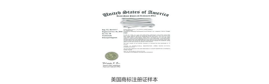美国注册商标注册证样本