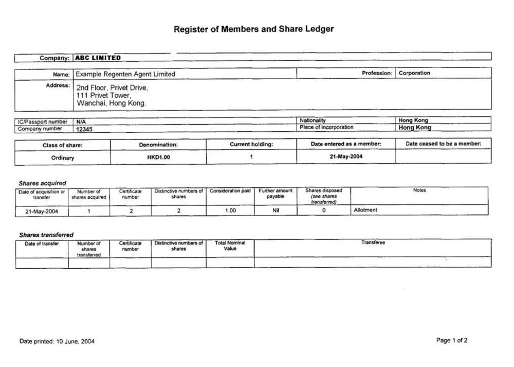 股东登记册样本