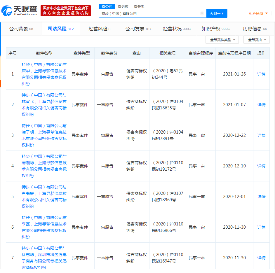 特步商标侵权案例