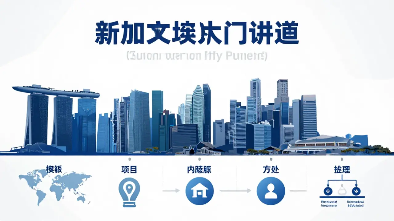 新加坡市场进入指南封面图，商务信息图风格